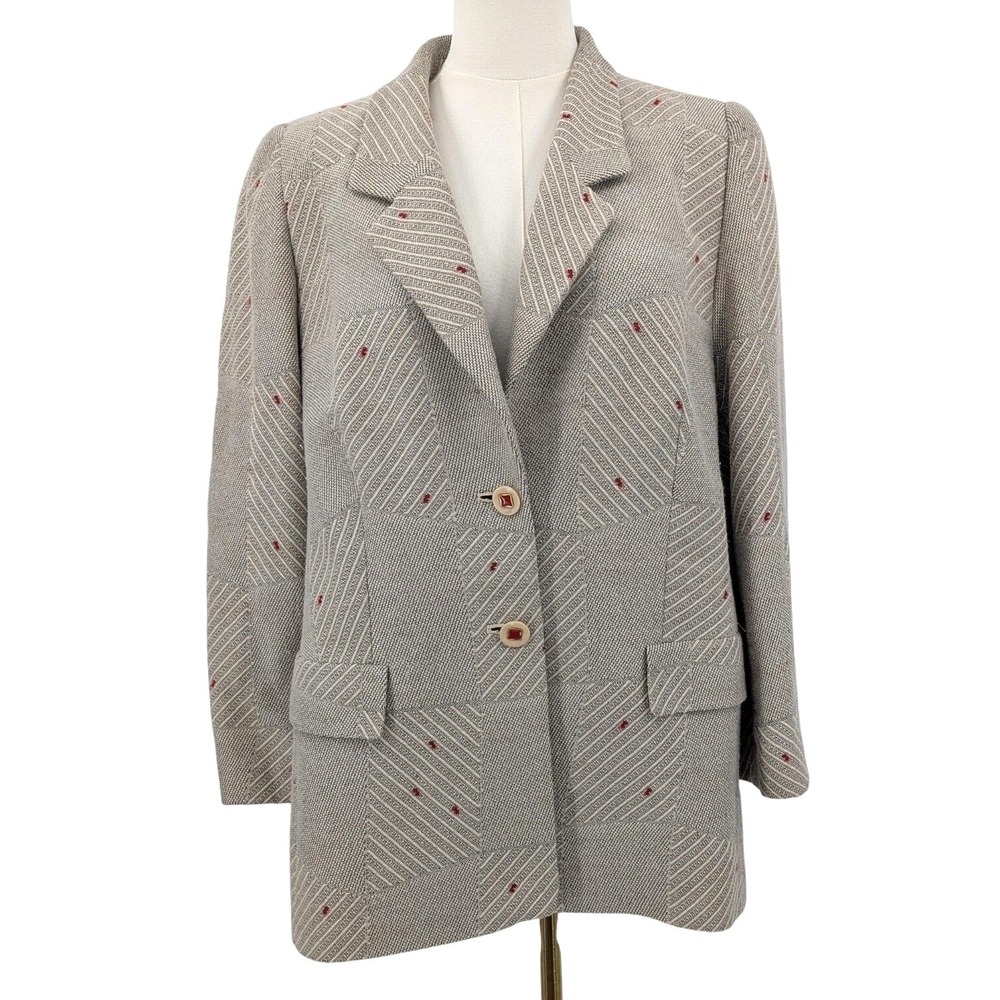 Louis Féraud Luxury Wool Silk Angora Camel Mohair Blazer 46 US 14 Vintage Jacket